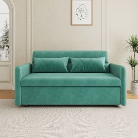 2120 Sofa Pull Out Bed Included Two Pillows 54" Green Velvet Sofa for Small Spaces