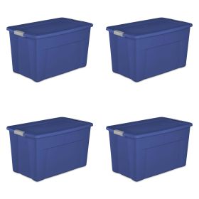 35 Gallon Latch Tote Plastic, Stadium Blue, Set of 4