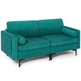 Modern Loveseat Sofa with 2 Bolsters and Side Storage Pocket