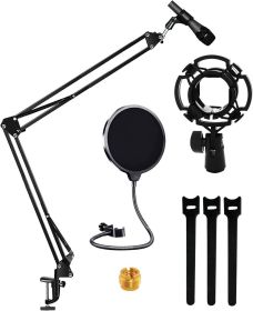 5 Core Microphone Arm Stand, Upgraded Adjustable Suspension Boom Scissor Arm Mic Stand 42 inch with Pop Filter, 3/8" to 5/8" Adapter