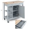 Mobile Kitchen Island Cart with 4 Open Shelves and 2 Drawers