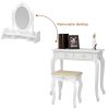 Modern Concise 4-Drawer 360-Degree Rotation Removable Mirror Dresser White(=20407644)