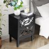 FCH 45*30*60cm MDF Spray Paint, Smoked Mirror, Two-Drawn Carving, Bedside Table, Black