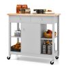 Mobile Kitchen Island Cart with 4 Open Shelves and 2 Drawers