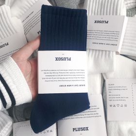 College Style Solid Color Mid-calf Socks (Option: 35to42-Navy Blue-Winter style)