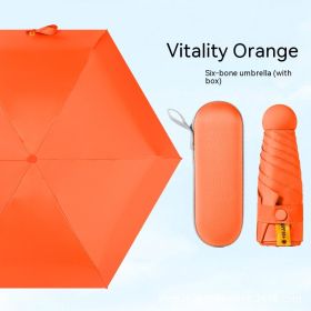 Ultra-light Five-fold Capsule Pocket Umbrella Black Glue Sun Umbrella For Women (Option: Orange Umbrella Box)