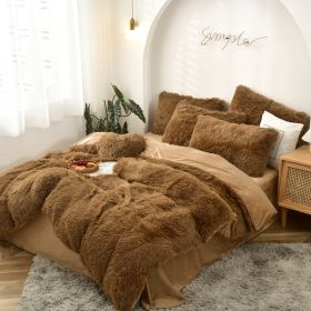 Mink Fur Four-piece Plush Rhinestone Velvet Duvet Cover (Option: Brown-160x200cm)