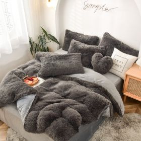 Mink Fur Four-piece Plush Rhinestone Velvet Duvet Cover (Option: Gray-160x200cm)