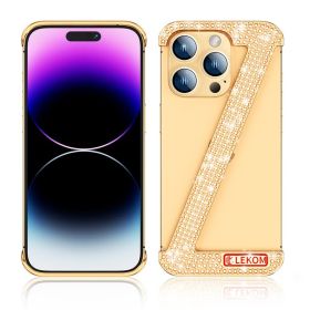 15Promax Phone Case Metal 14 Drop Protective Case Diamond (Option: Golden-Iphone14)