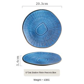 Japanese-style Ceramic Oak Shallow Plate Restaurant Retro (Option: Peacock Blue)