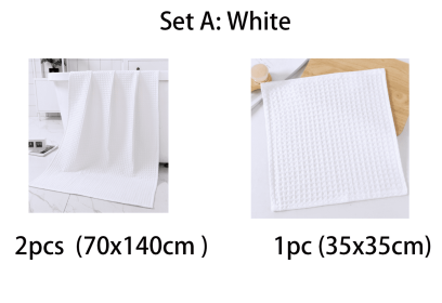 Water-absorbing  Quick-drying Pure Cotton Waffle Bath Towel (Option: White-Set A)