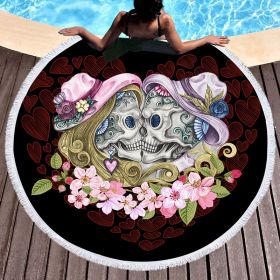 Scary Skull Round Beach Towel Fiber Picnic Mat (Option: B-150cmx150cm)