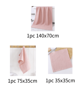 Water-absorbing  Quick-drying Pure Cotton Waffle Bath Towel (Option: Pink-Set)