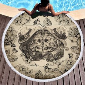 Scary Skull Round Beach Towel Fiber Picnic Mat (Option: D-150cmx150cm)