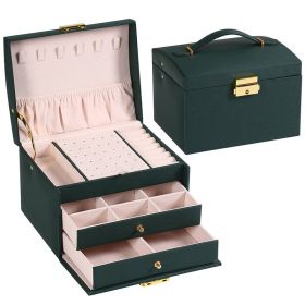 Three-layer Drawer Jewelry Box (Color: Green)