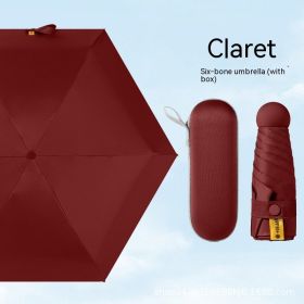 Ultra-light Five-fold Capsule Pocket Umbrella Black Glue Sun Umbrella For Women (Option: Wine Red Umbrella Box)