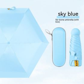 Ultra-light Five-fold Capsule Pocket Umbrella Black Glue Sun Umbrella For Women (Option: Sky Blue Umbrella Box)