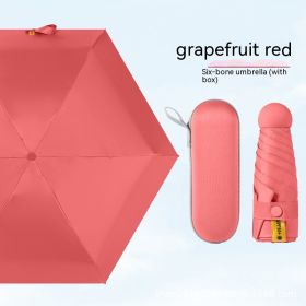 Ultra-light Five-fold Capsule Pocket Umbrella Black Glue Sun Umbrella For Women (Option: Grapefruit Red Umbrella Box)