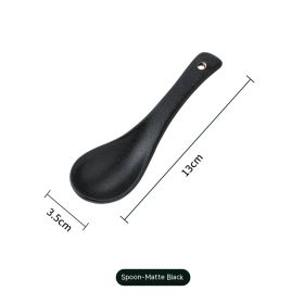 Ceramic Soup Spoon Large Soup Long Handle Noodle Spoon (Option: Frosted black spoon)