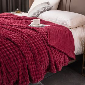 Milk Velvet Blanket Thickened Strip Cut Flower Flannel Blanket (Option: Cut Grid Wine Red-150 X200CM Cover Blanket)