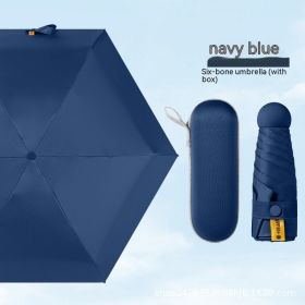 Ultra-light Five-fold Capsule Pocket Umbrella Black Glue Sun Umbrella For Women (Option: Navy Blue Umbrella Box)