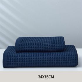 Pure Cotton Japanese-style Absorbent Household Honeycomb Pattern Towel (Option: Navy Blue-34x76cm)