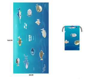 Printed Swim Microfiber Beach Towel (Option: Ocean blue fish-80x160cm printed storage bag)