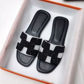 Womens Summer Sandals Beach Flat Female Slippers Outdoor Sandals Shoes (Color: Black diamonds, size: US9=UK7=EU 41)