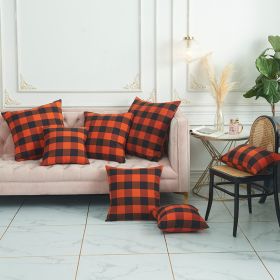 2PCS Cotton orange and black checkered pillow case, multi-size fall interior decoration, suitable for sofa, bed, autumn, Halloween (size: 40X40cm)