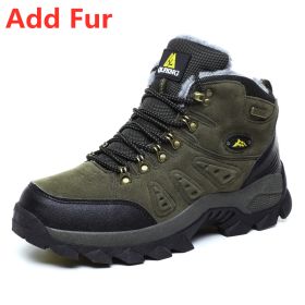 Large Size 48 Hiking Boots Men Summer Winter Outdoor Warm Fur Non Slip Fashion Women Footwear Boys Outdoor Work Ankle Boot Fall (Color: Fur Green, size: 37)