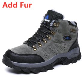 Large Size 48 Hiking Boots Men Summer Winter Outdoor Warm Fur Non Slip Fashion Women Footwear Boys Outdoor Work Ankle Boot Fall (Color: Fur Grey, size: 45)