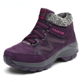 Winter Women's Snow Boots All-match Thick Bottom Increased Velvet Warm Low Ankle Outdoor Leisure Sports Shoes Hiking Boots (Color: Purple, size: 40)