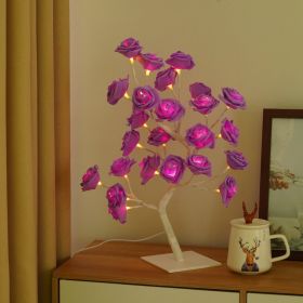 Best-selling Detachable Plastic Base USB Switch LED Simulation Rose Tree Lamp Home Decoration Night Light (Color: white base purple rose)