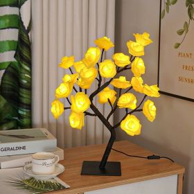 Best-selling Detachable Plastic Base USB Switch LED Simulation Rose Tree Lamp Home Decoration Night Light (Color: black base yellow rose)