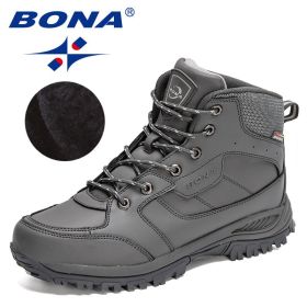 BONA 2022 New Designers Casual Winter Outdoor Snow Shoes Men Fashion Action Leather Plush Warm Boots Man High Top Hiking Shoes (Color: Dark grey S gray, size: 10.5)