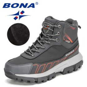 BONA 2022 New Designers Action Leather Winter Brand Snow Boots Men Super Warm Ankle Boots Man Plush Hiking Soft Boots Mansculino (Color: Dark grey S gray, size: 08)