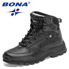 BONA 2022 New Designers High-Top Hiking Boots Men Action Leather Outdoor Wear-Resistant Non-Slip Snow Shoes Man Ankle Boots Soft (Color: Black silver gray, size: 09)