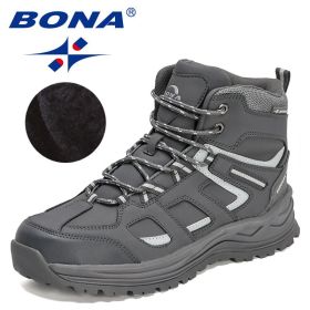 BONA 2022 New Designers Winter Brand Snow Boots Men Sneakers Super Warm Action Leather Boots Man Plush Hiking Boots Mansculino (Color: Dark grey S gray, size: 09)