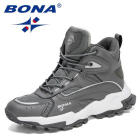 BONA 2022 New Designers Outdoor Mountain Desert Climbing Shoes Men Ankle Hiking Boots Man High Top Winter Boots Mansculino Comfy (Color: Dark grey S gray, size: 09)