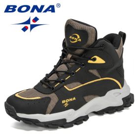 BONA 2022 New Designers Outdoor Mountain Desert Climbing Shoes Men Ankle Hiking Boots Man High Top Winter Boots Mansculino Comfy (Color: Medium grey black, size: 10.5)