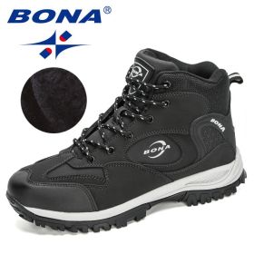 BONA 2022 New Arrival Action Leather Hiking Shoes Men Trekking Sneakers Mountain Plush Snow Boots Man Anti-Slippery Footwear (Color: Charcoal grey S gray, size: 08)