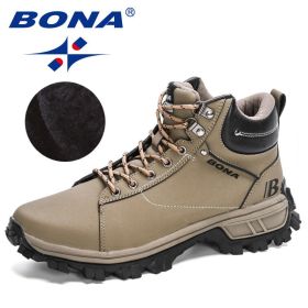 BONA 2022 NewDesigners Nubuck Sports Tactical Boots Men Hiking Mountain Shoes High Top Plush Tactical Footwear Masculino Comfy (Color: Medium grey black, size: 08)