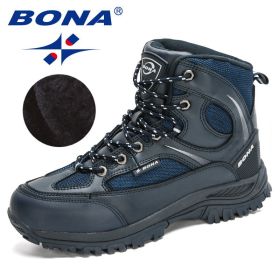 BONA 2022 New Designers Nubuck Shoes Men Outdoor Sports Tactical Male Boots Hiking Mountain Shoes Man Camping Climbing Footwear (Color: Deep blue S gray, size: 09)