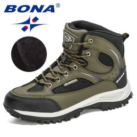 BONA 2022 New Designers Nubuck Shoes Men Outdoor Sports Tactical Male Boots Hiking Mountain Shoes Man Camping Climbing Footwear (Color: Army green black, size: 09)