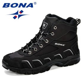 BONA New Trendy Design Men Hiking Shoes Anti-Skid Mountain Climbing Boot Outdoor Athletic Breathable Men Leather Trekking Shoes (Color: Black, size: 08)