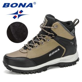 BONA 2022 New Arrival Nubuck High Top Hiking Shoes Men Durable Anti-Slip Outdoor Trekking Shoes Man Plush Warm Snow Winter Boots (Color: Medium grey black, size: 09)