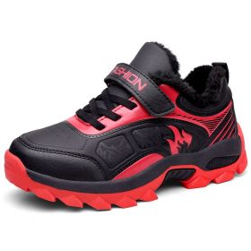 Winter Boots For Boys Anti-Skid Hiking Shoes Children Plus Fur Walking Climbing Sneakers Outdoor Sport Footwear Kids Snow Shoes (Color: Red kid shoes, size: 01)