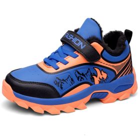 Winter Boots For Boys Anti-Skid Hiking Shoes Children Plus Fur Walking Climbing Sneakers Outdoor Sport Footwear Kids Snow Shoes (Color: Blue kid shoes, size: 06)