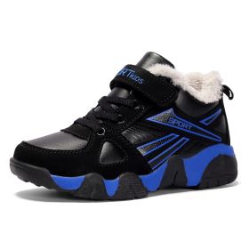 Kid Sneakers Outdoor Boots Plus Warm Fur Running Shoes Kids Waterproof Walking Children Hiking Sport Shoes Winter Shoes For Boys (Color: Blue Kids shoes, size: 03)