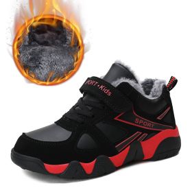 Kid Sneakers Outdoor Boots Plus Warm Fur Running Shoes Kids Waterproof Walking Children Hiking Sport Shoes Winter Shoes For Boys (Color: Red Kids shoes, size: 1.5)